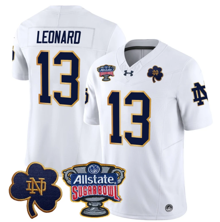 Riley Leonard Jersey #13 Notre Dame 2024 Sugar Bowl Patch Football White by NCAA Football Jersey