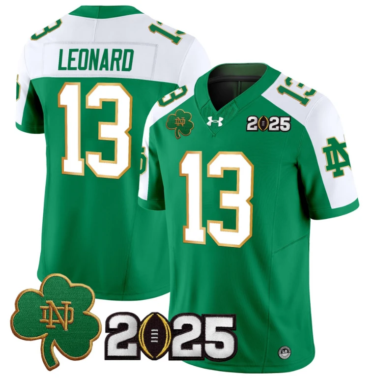 Riley Leonard Jersey #13 Notre Dame 2025 CFP Final Patch Green Alternate by NCAA Football Jersey