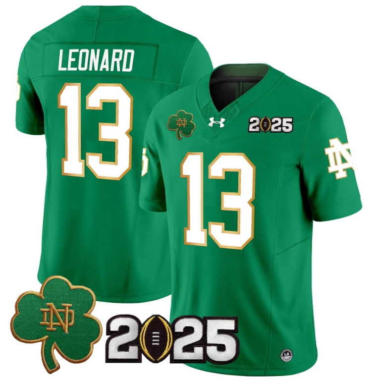 Riley Leonard Jersey #13 Notre Dame 2025 CFP Final Patch Green by NCAA Football Jersey