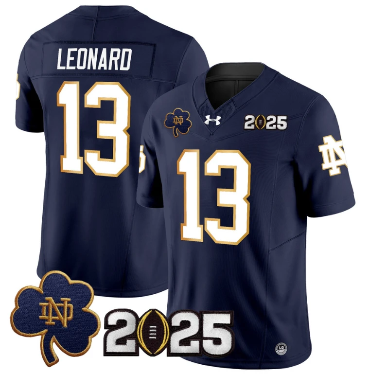 Riley Leonard Jersey #13 Notre Dame 2025 CFP Final Patch Navy by NCAA Football Jersey