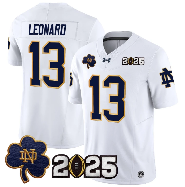 Riley Leonard Jersey #13 Notre Dame 2025 CFP Final Patch White by NCAA Football Jersey