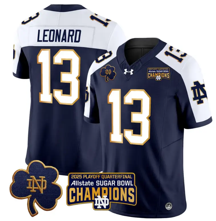 Riley Leonard Jersey #13 Notre Dame 2025 Sugar Bowl Champions Navy Alternate by NCAA Football Jersey
