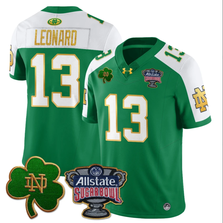 Riley Leonard Jersey #13 Notre Dame Fighting Irish Allstate Sugar Bowl Green White by My Store