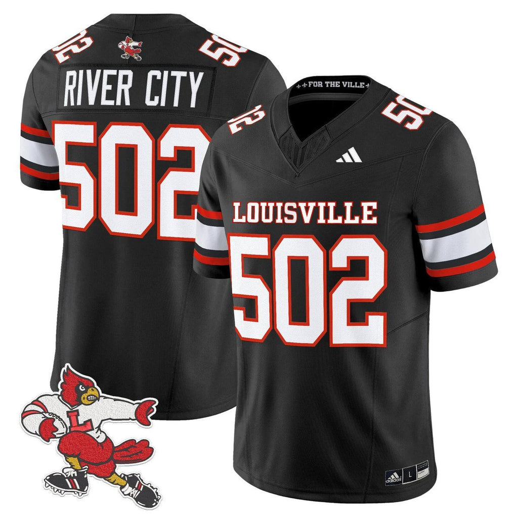 River City Jersey #502 Louisville Cardinals 1980s Throwback Stitched Black by My Store NCAA Football Jerseys