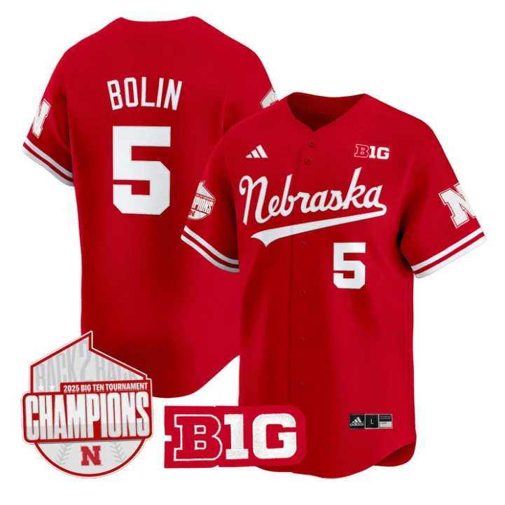 Robby Bolin Jersey #5 Nebraska Huskers Back 2 Back Champions Patch Vapor Stitched Scarlet by My Store