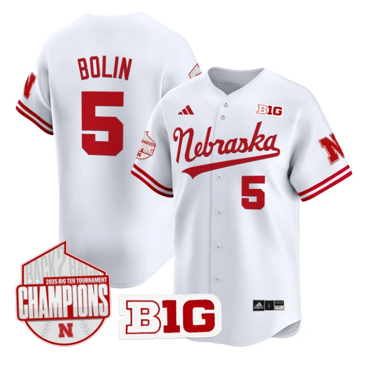 Robby Bolin Jersey #5 Nebraska Huskers Back 2 Back Champions Patch Vapor Stitched White by My Store