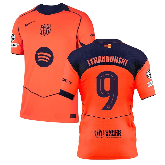 Robert Lewandowski 9 Barcelona 2025-26 Third Match Jersey – Orange by Soccer Jersey