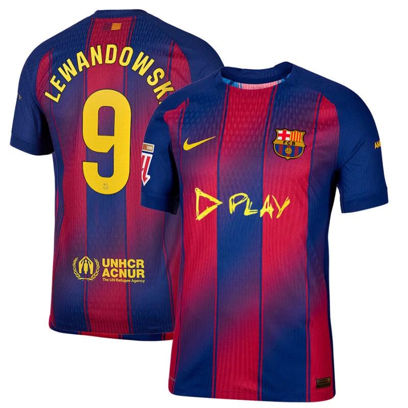 Robert Lewandowski #9 FC Barcelona x Ed Sheeran 2025-26 Home Match Jersey – Red blue by Soccer Jersey