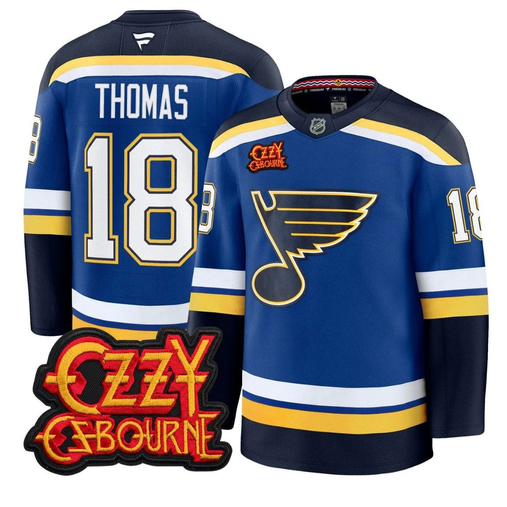 Robert Thomas Jersey #18 St. Louis Blues Ozzy Osbourne Patch Stitched by Hockey David