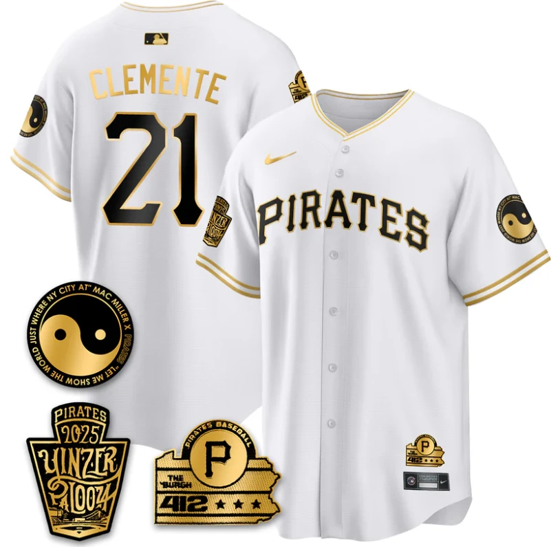 Roberto Clemente #21 Jersey Pittsburgh Pirates Yinzerpalooza 2025 White Gold by My Store