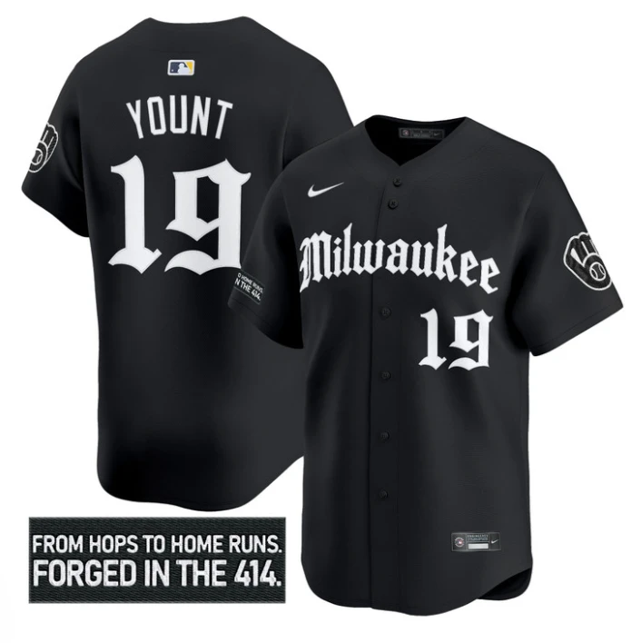 Robin Yount Jersey #19 Milwaukee Brewers Gothic 414 Shadows Edition Black by My Store