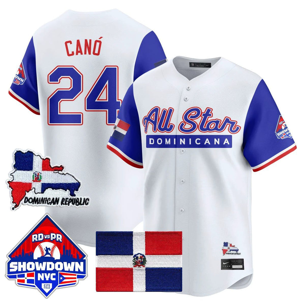 Robinson Canó Jersey #24 Dominican Republic Baseball All-Star 2025 Blue Sleeves by My Store