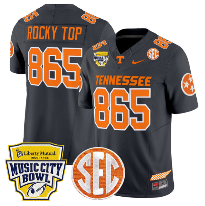 Rockey Jersey #865 Tennessee Vols 2025 Music City Bowl Patch Stitched Grey by NCAA Football Jersey