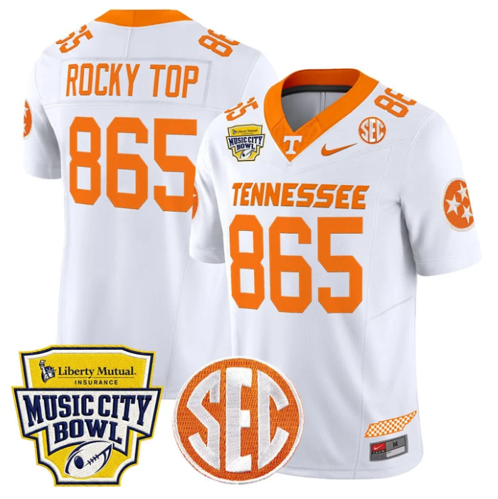 Rockey Jersey #865 Tennessee Vols 2025 Music City Bowl Patch Stitched White by NCAA Football Jersey