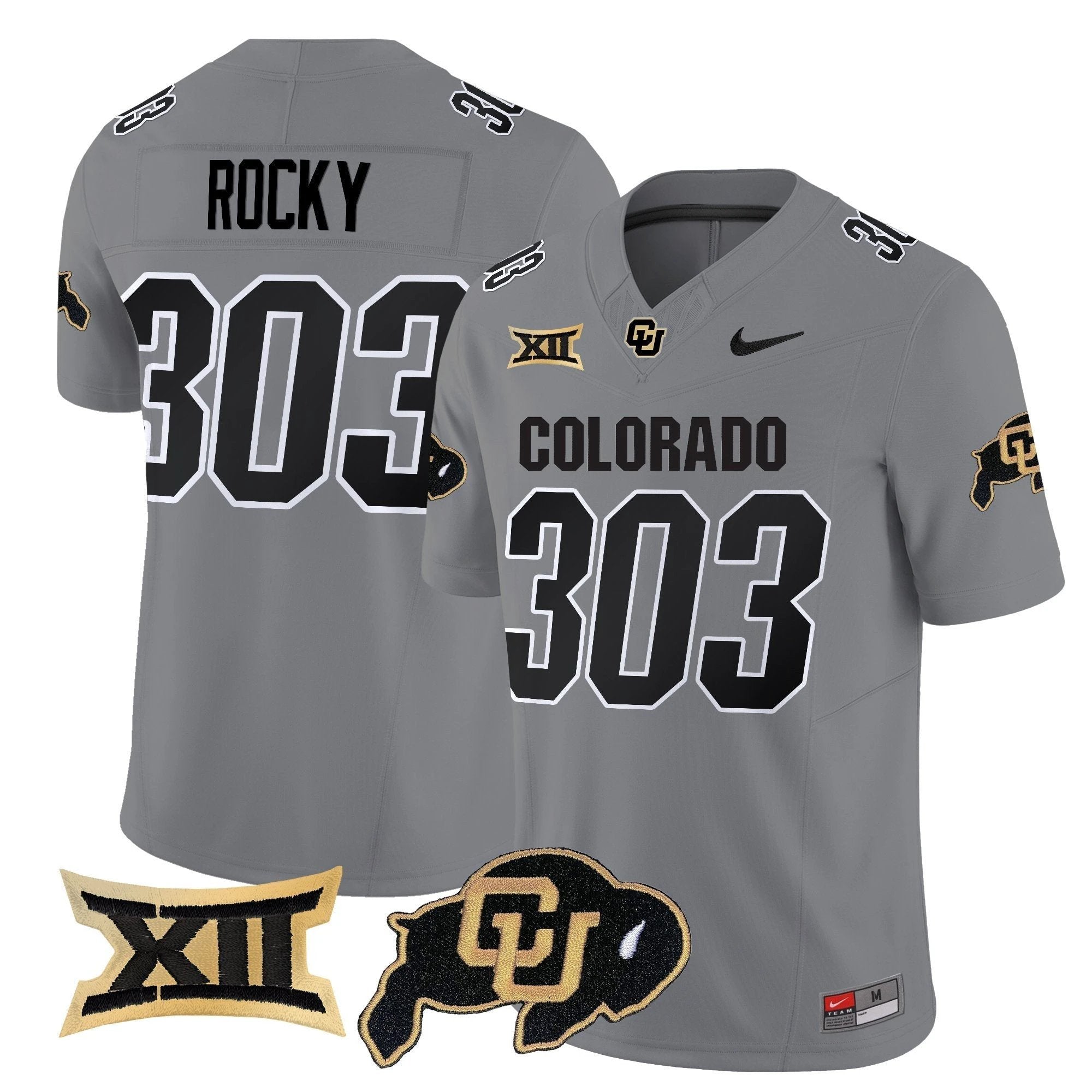Rocky Jersey #303 Colorado Buffaloes 2025 Vapor Limited Stitched Gray by My Store