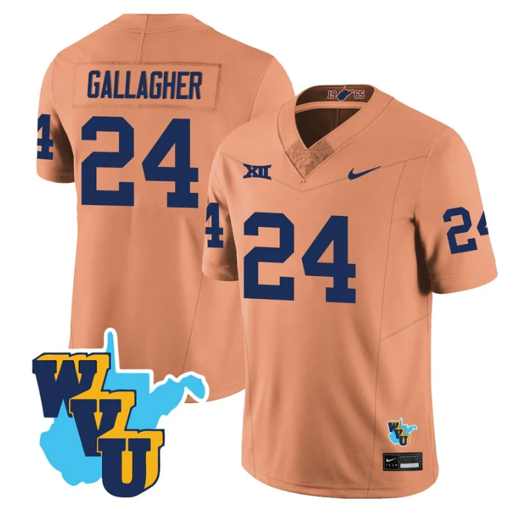 Rodney Gallagher Jersey #24 West Virginia Mountaineers 1965-2025 Throwback Gold by NCAA Football Jersey