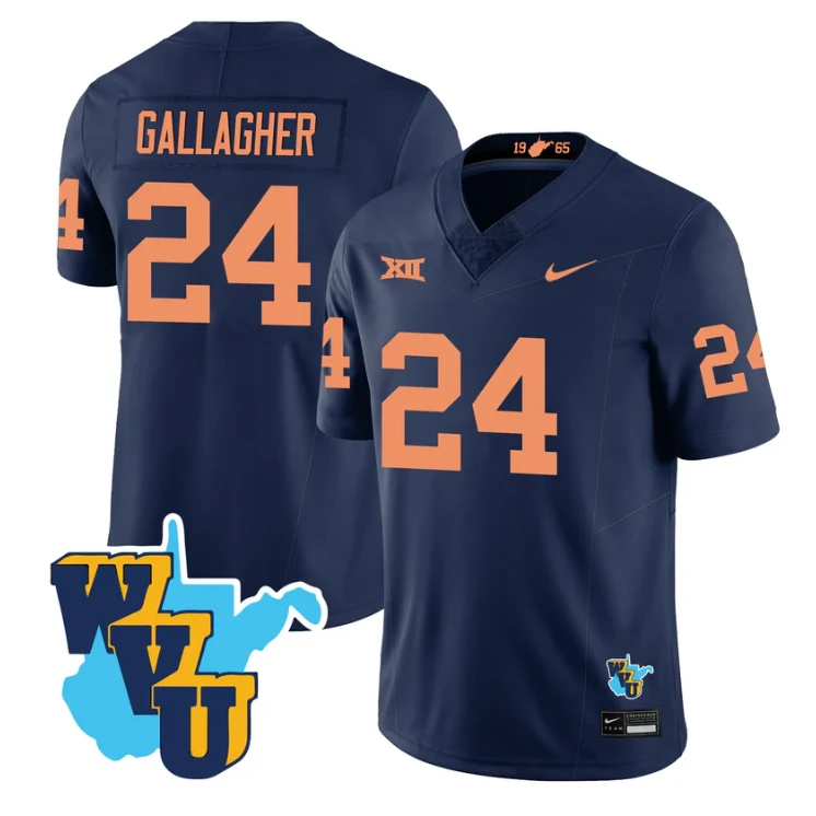 Rodney Gallagher Jersey #24 West Virginia Mountaineers 1965-2025 Throwback Navy by NCAA Football Jersey