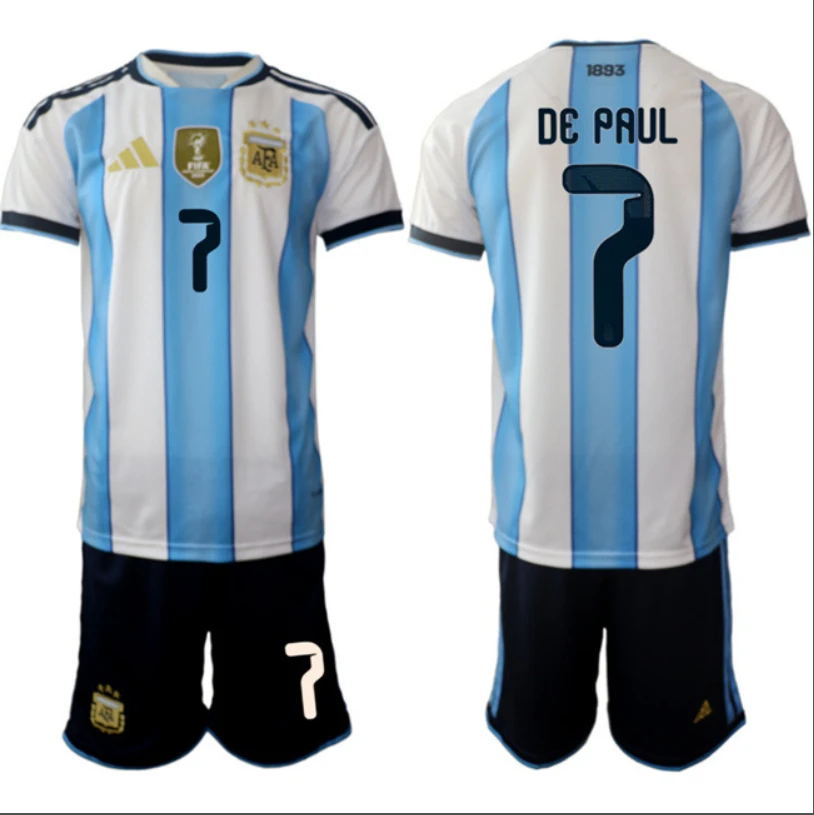 Rodrigo Javier De Paul Jersey #7 Argentina 2025-26 White Blue Home Soccer Suit by Soccer Jersey