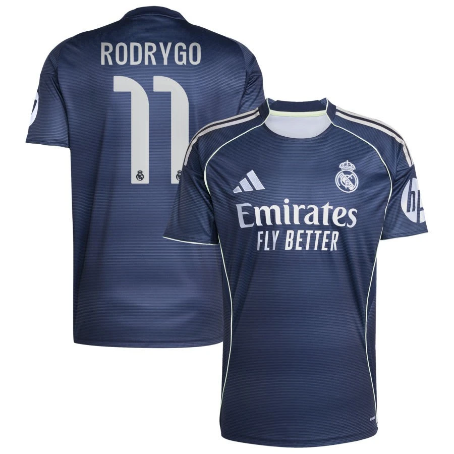 Rodrygo 11 Real Madrid 2025-26 Away Jersey – Blue by Soccer Jersey