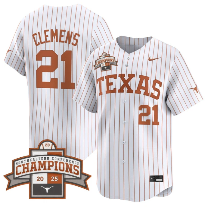 Roger Clemens Jersey #21 Texas Longhorns 2025 Southeastern Champions Vapor Stitched Pinstripe by My Store