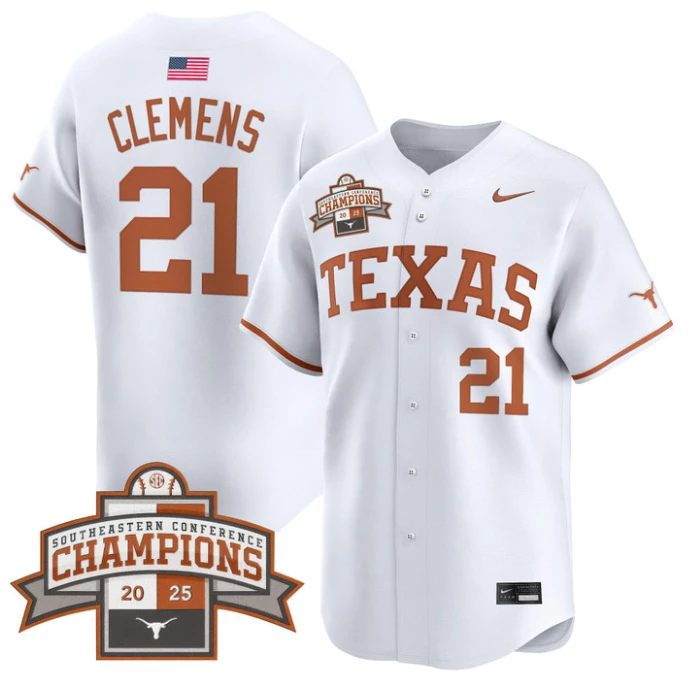 Roger Clemens Jersey #21 Texas Longhorns 2025 Southeastern Champions Vapor Stitched White by My Store