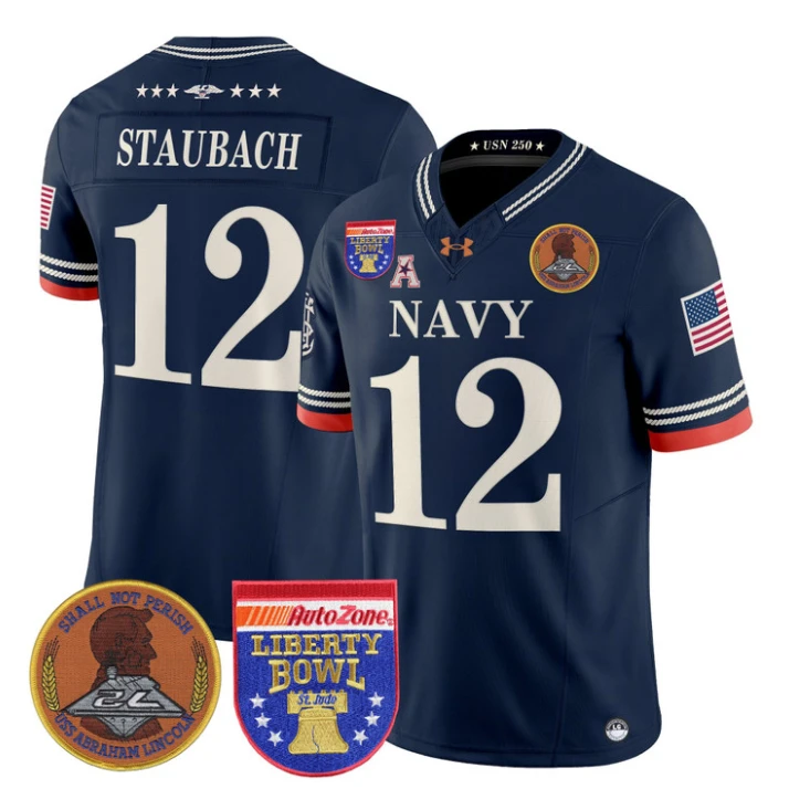 Roger Staubach Jersey #12 Navy Midshipmen 250th 2026 Liberty Bowl Stitched Navy by My Store NCAA Football Jerseys