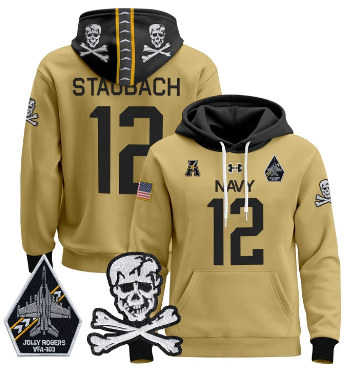Roger Staubach Hoodie #12 Navy Midshipmen Pullover Jolly Rogers by Hoodie Pullover