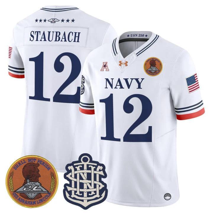 Roger Staubach Jersey #12 Navy Midshipmen 250th Anniversary Stitched by My Store NCAA Football Jerseys