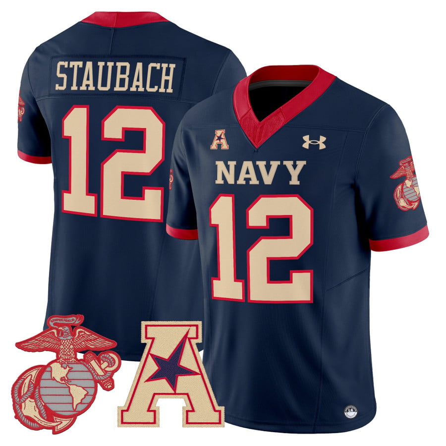 Roger Staubach Jersey #12 Navy Midshipmen Vapor USMC Premier Stitched by My Store NCAA Football Jerseys