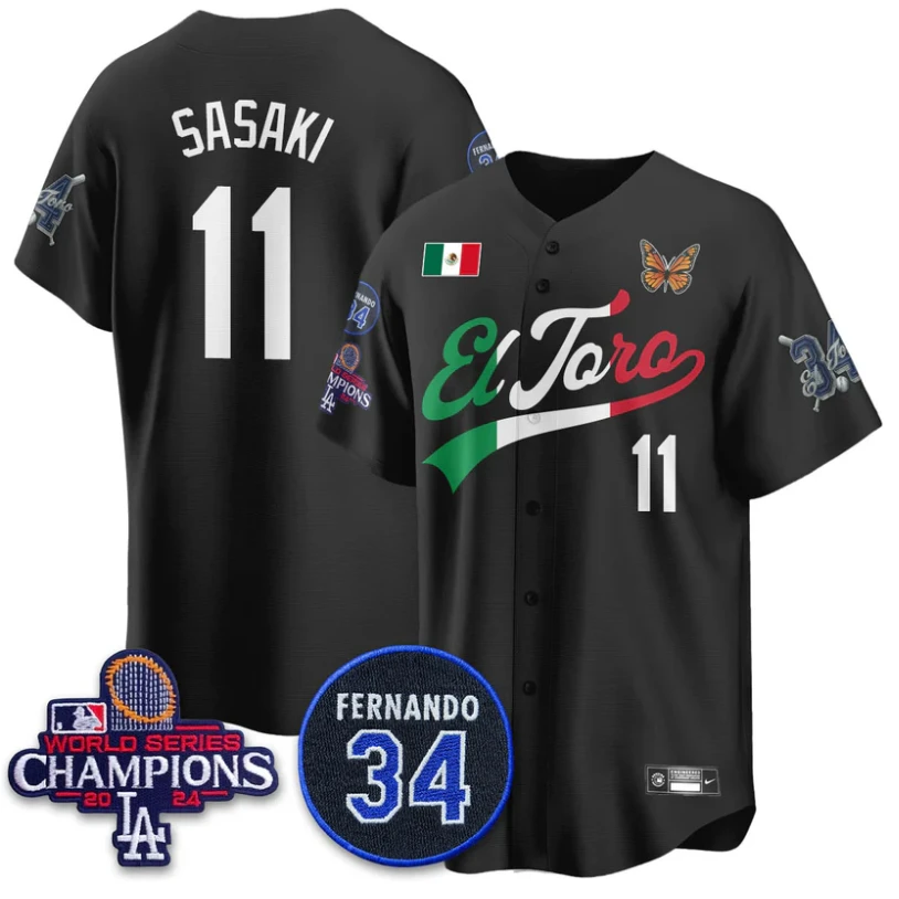 Roki Sasaki Jersey #11 Dodgers Mexican El Toro For 34 Stitched Black by My Store