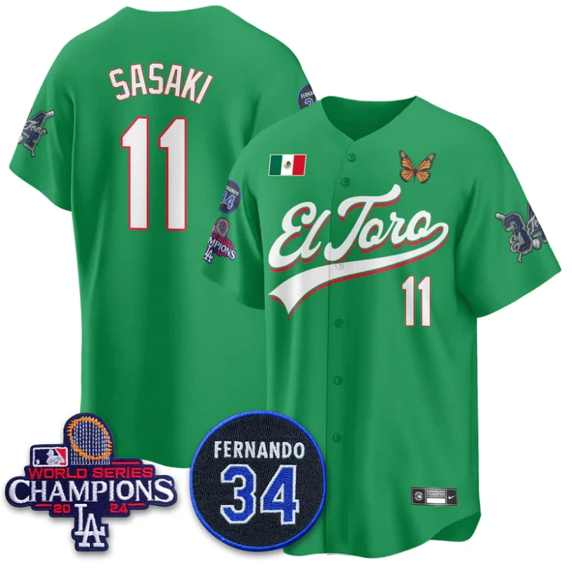 Roki Sasaki Jersey #11 Dodgers Mexican El Toro For 34 Stitched Green by My Store