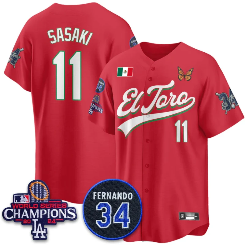 Roki Sasaki Jersey #11 Dodgers Mexican El Toro For 34 Stitched Red by My Store