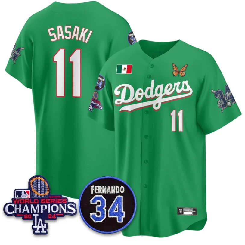 Roki Sasaki Jersey #11 Los Angeles Dodgers Mexican For 34 Stitched Green by My Store