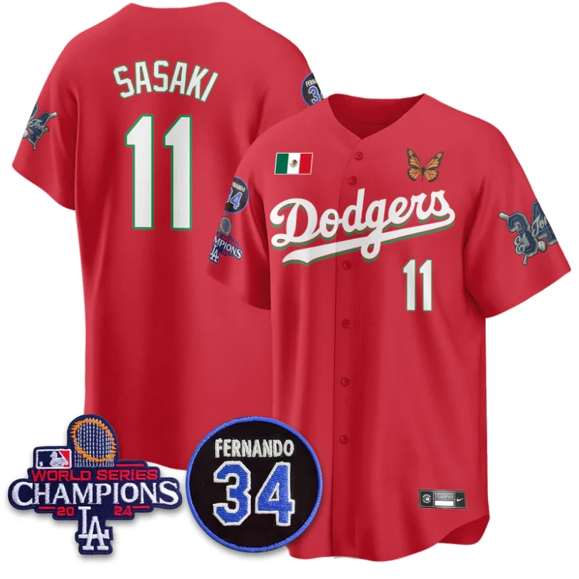 Roki Sasaki Jersey #11 Los Angeles Dodgers Mexican For 34 Stitched Red by My Store