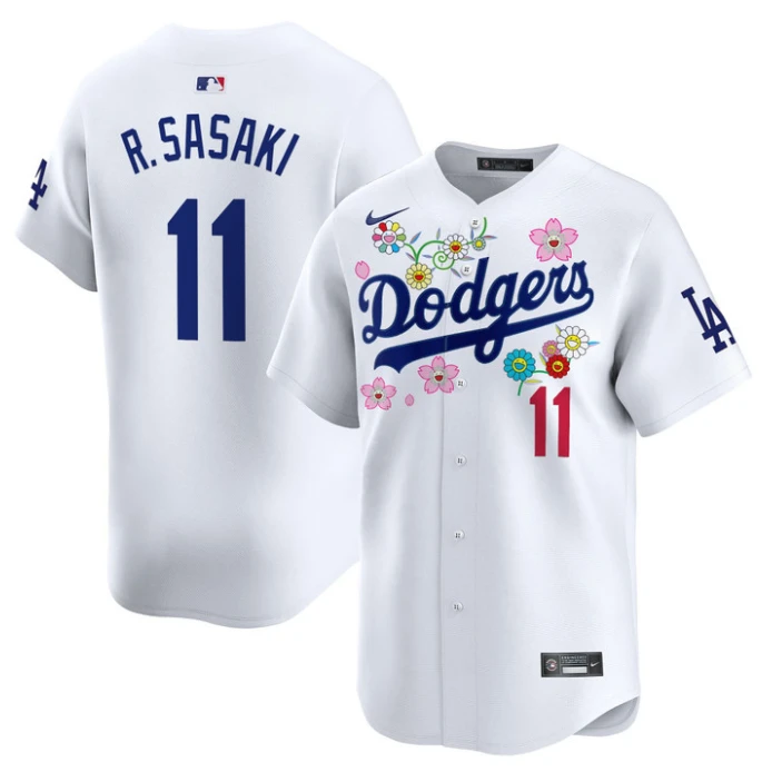Roki Sasaki (Kanji) Jersey #11 Dodgers x Takashi Murakami 2025 Vapor Stitched White by My Store