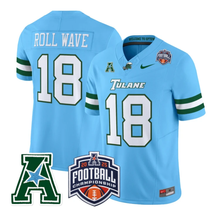 Roll Wave Jersey #18 Tulane Green Wave 2025 AAC Championship Stitched by My Store NCAA Football Jerseys