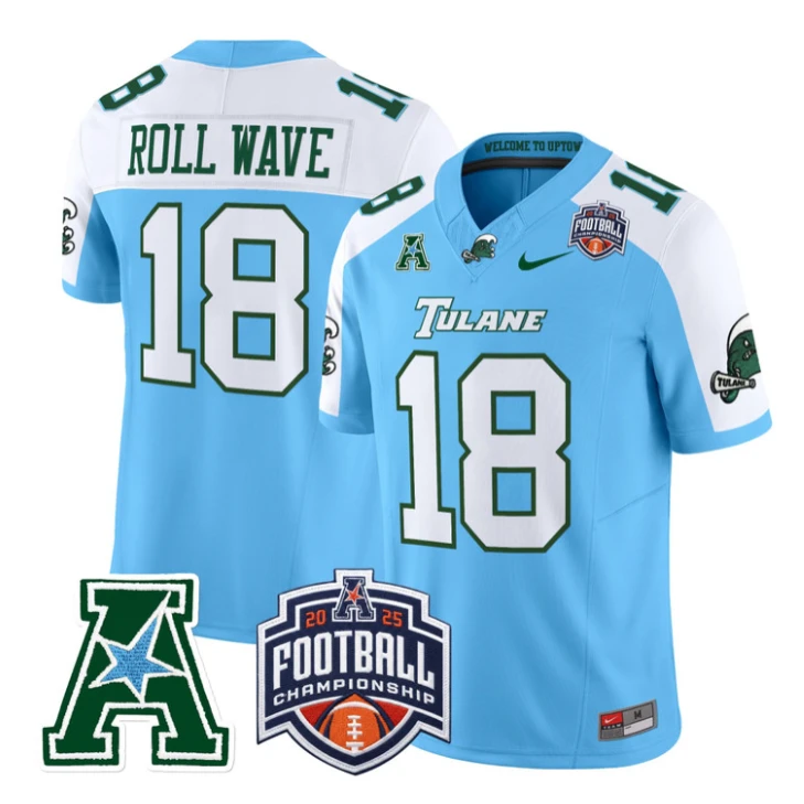 Roll Wave Jersey #18 Tulane Green Wave 2025 AAC Championship Stitched by My Store NCAA Football Jerseys