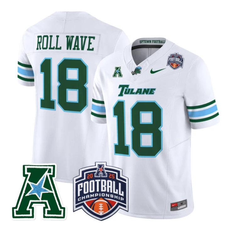 Roll Wave Jersey #18 Tulane Green Wave 2025 AAC Championship Stitched by My Store NCAA Football Jerseys