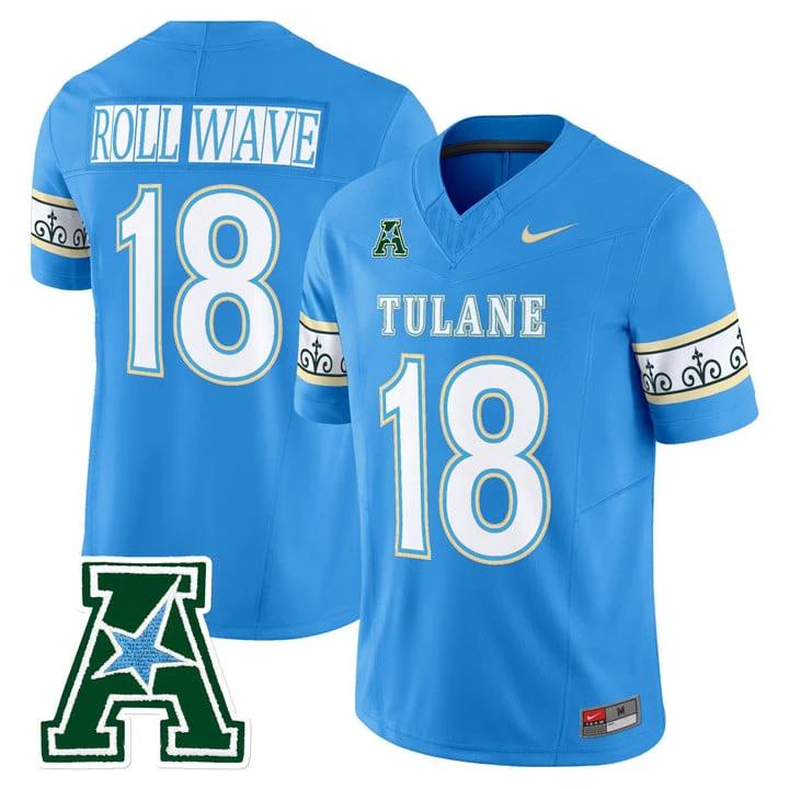 Roll Wave Jersey #18 Tulane Green Wave 2025 City Edition Stitched by My Store NCAA Football Jerseys