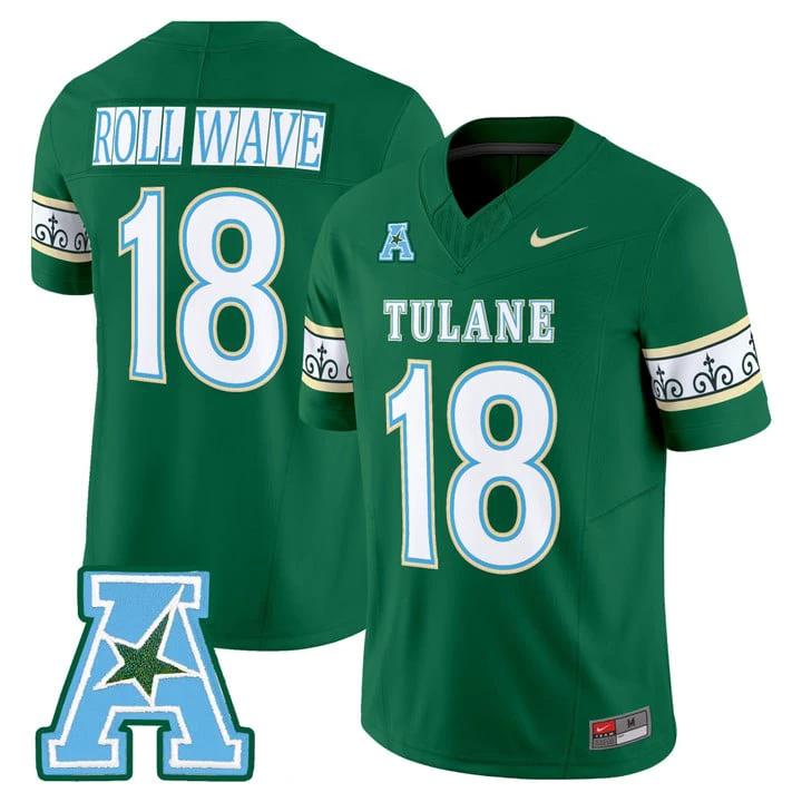 Roll Wave Jersey #18 Tulane Green Wave 2025 City Edition Stitched by My Store NCAA Football Jerseys