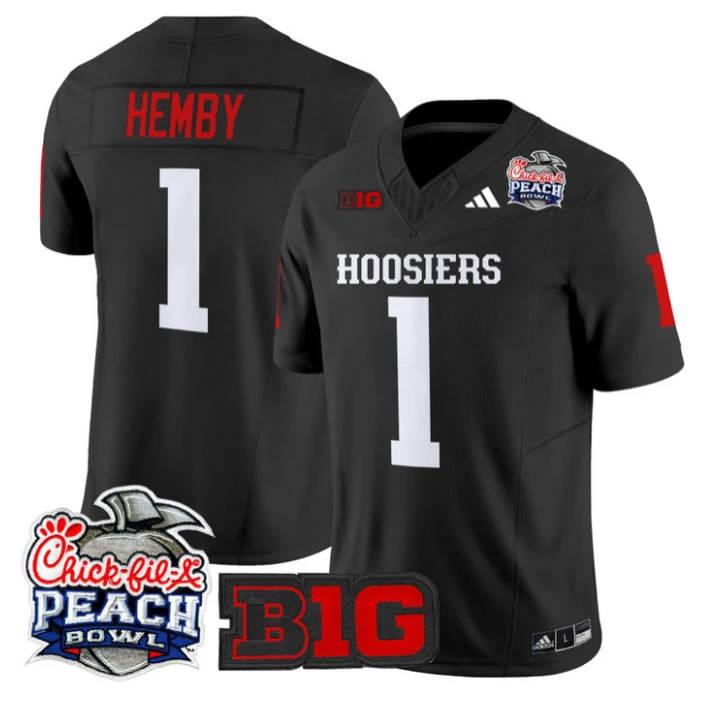 Roman Hemby Jersey #1 Indiana Hoosiers 2026 Peach Bowl Patch Stitched Black by NCAA Football Jersey
