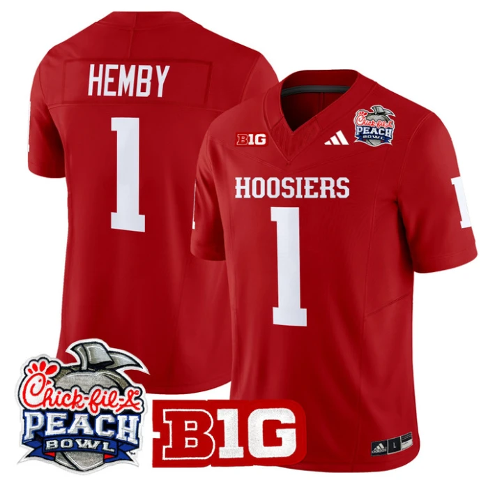 Roman Hemby Jersey #1 Indiana Hoosiers 2026 Peach Bowl Patch Stitched Crimson by NCAA Football Jersey