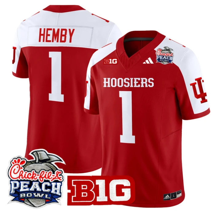 Roman Hemby Jersey #1 Indiana Hoosiers 2026 Peach Bowl Patch Stitched Crimson Alternate by NCAA Football Jersey