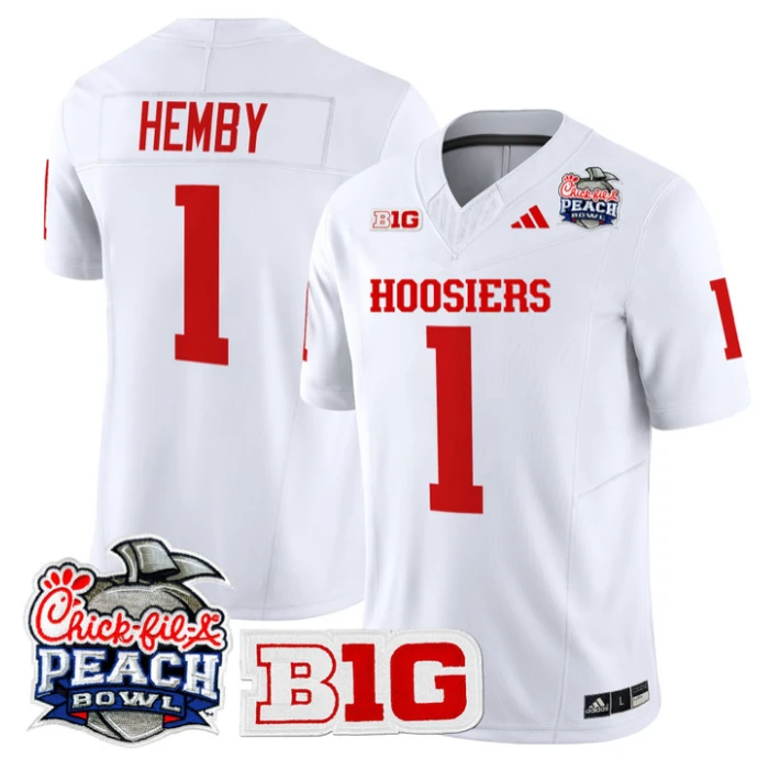 Roman Hemby Jersey #1 Indiana Hoosiers 2026 Peach Bowl Patch Stitched White by NCAA Football Jersey