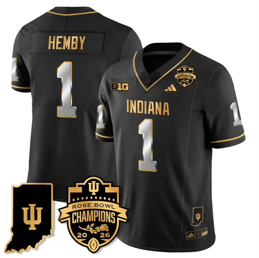 Roman Hemby Jersey #1 Indiana Hoosiers 2026 Rose Bowl Champions Patch Black Limited by NCAA Football Jersey