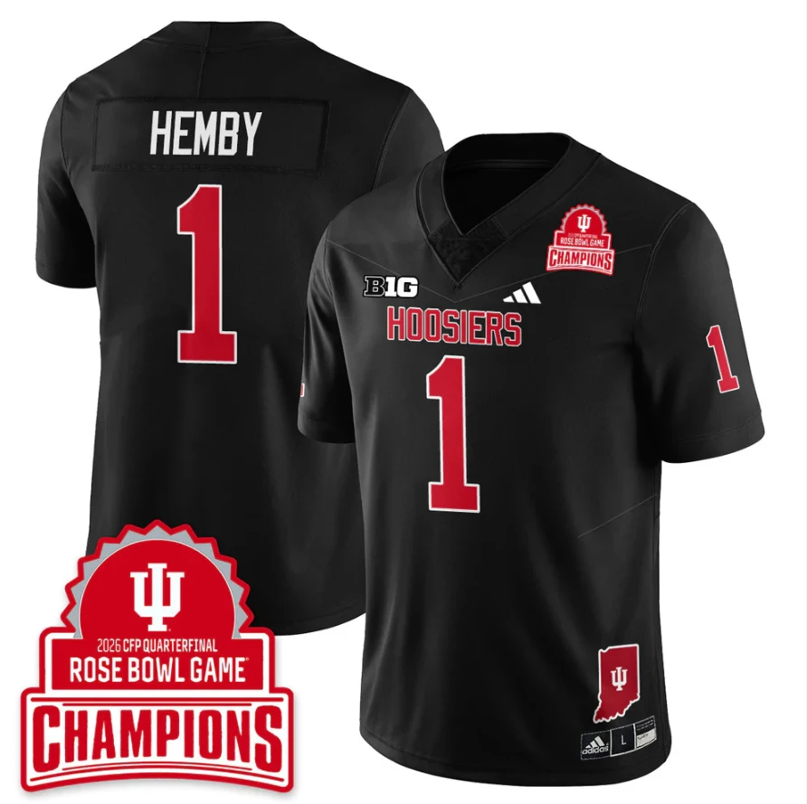 Roman Hemby Jersey #1 Indiana Hoosiers 2026 Rose Bowl Game Champions Patch Black by NCAA Football Jersey