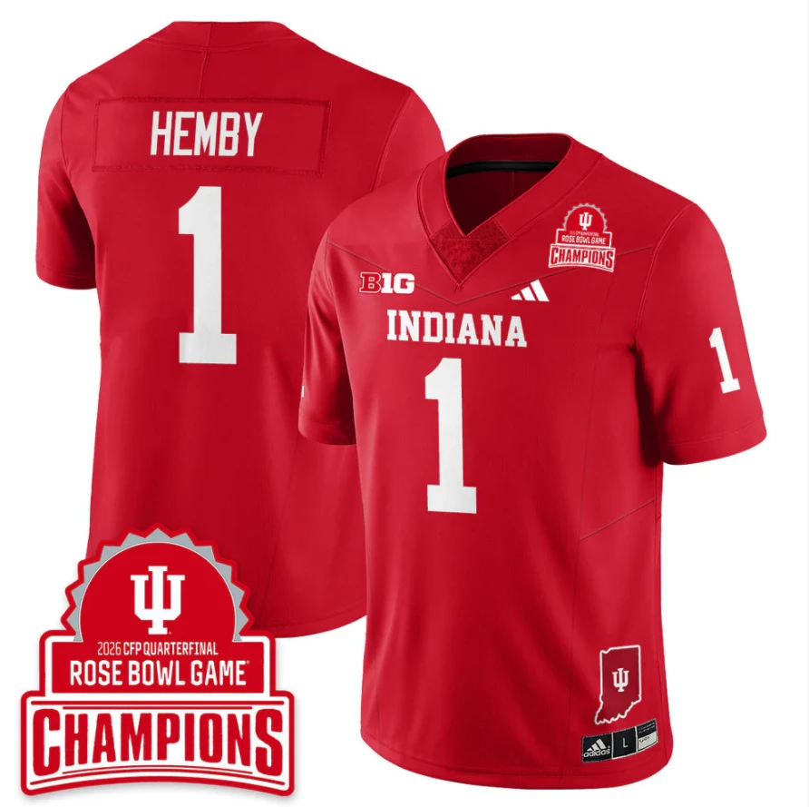 Roman Hemby Jersey #1 Indiana Hoosiers 2026 Rose Bowl Game Champions Patch Red by NCAA Football Jersey