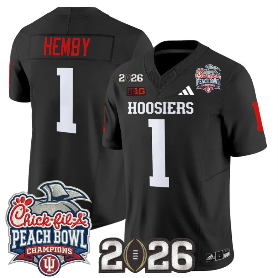 Roman Hemby Jersey #1 Indiana Hoosiers 2026 Peach Bowl Champions CFP Stitched by My Store NCAA Football Jerseys