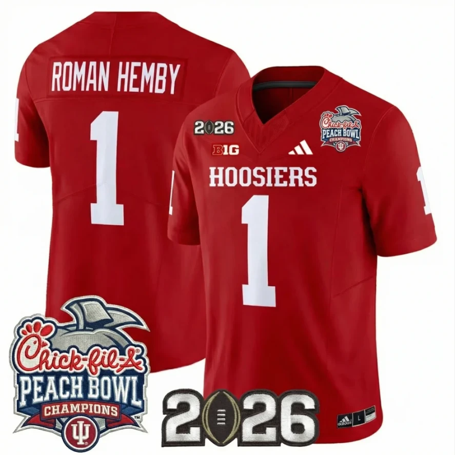 Roman Hemby Jersey #1 Indiana Hoosiers 2026 Peach Bowl Champions CFP Stitched by My Store NCAA Football Jerseys