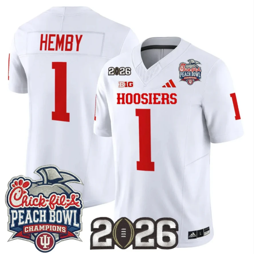 Roman Hemby Jersey #1 Indiana Hoosiers 2026 Peach Bowl Champions CFP Stitched by My Store NCAA Football Jerseys